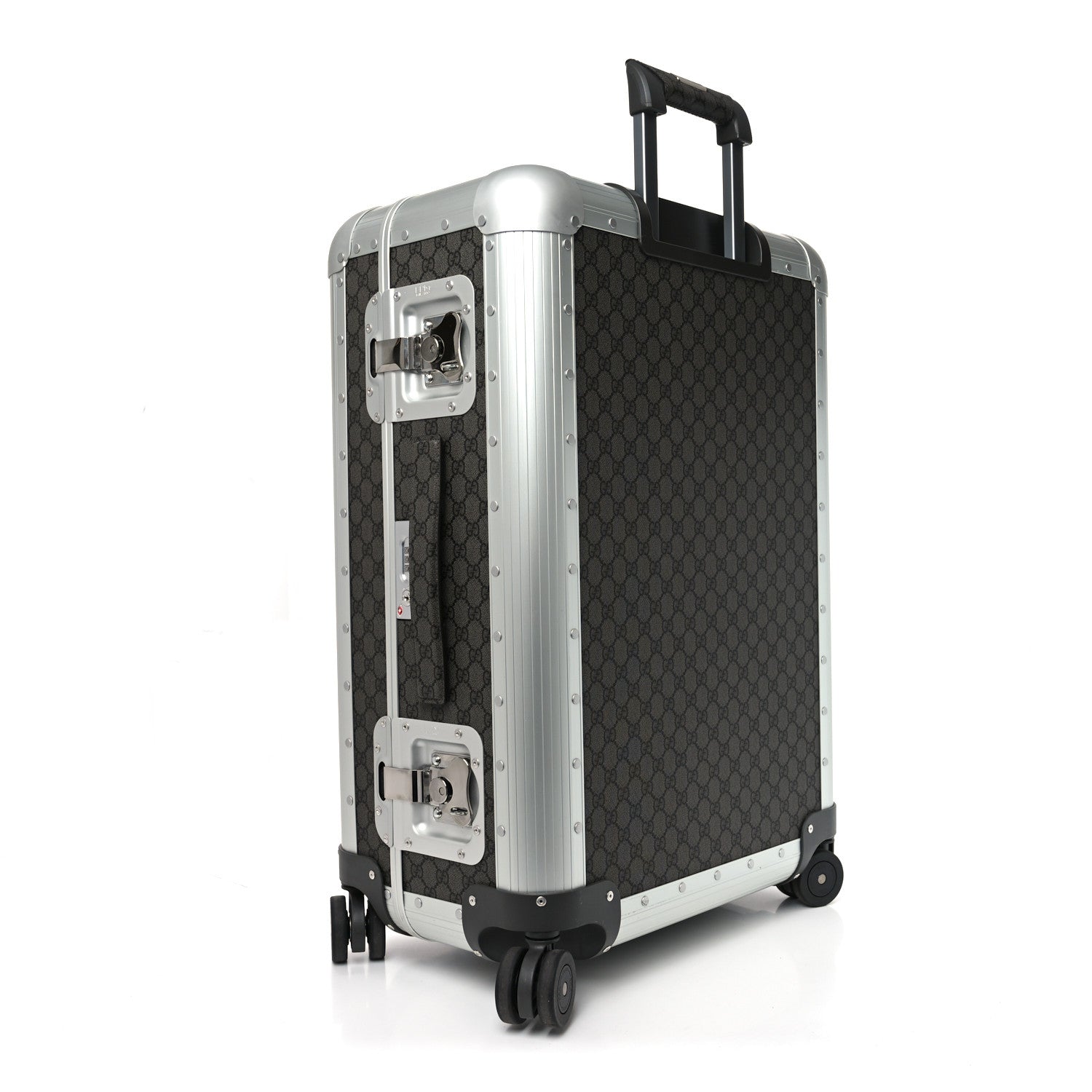Gucci GG Supreme Monogram Aluminium Porter Medium Trolley Suitcase Silver Grey Black Graphite Grey 2 of 9