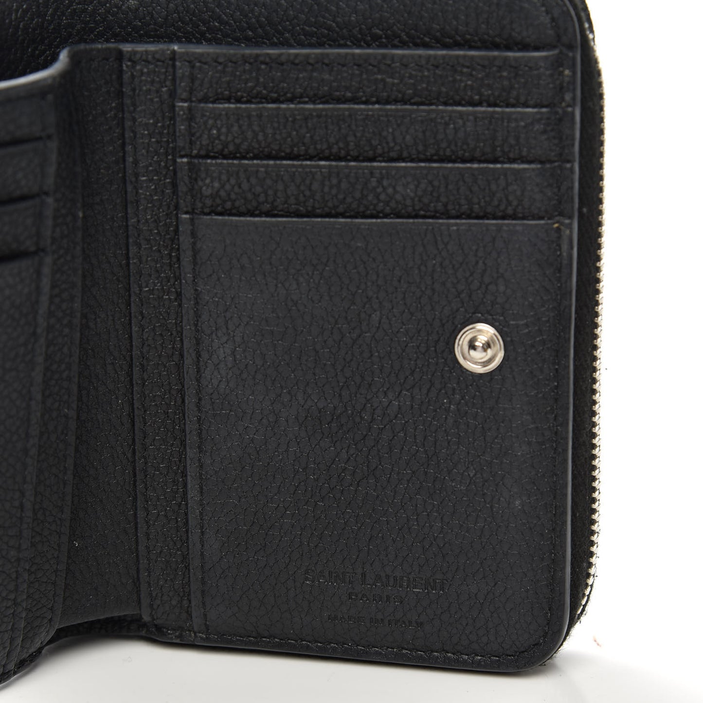 Grained Calfskin Rive Gauche Compact Zip Around Wallet Black
