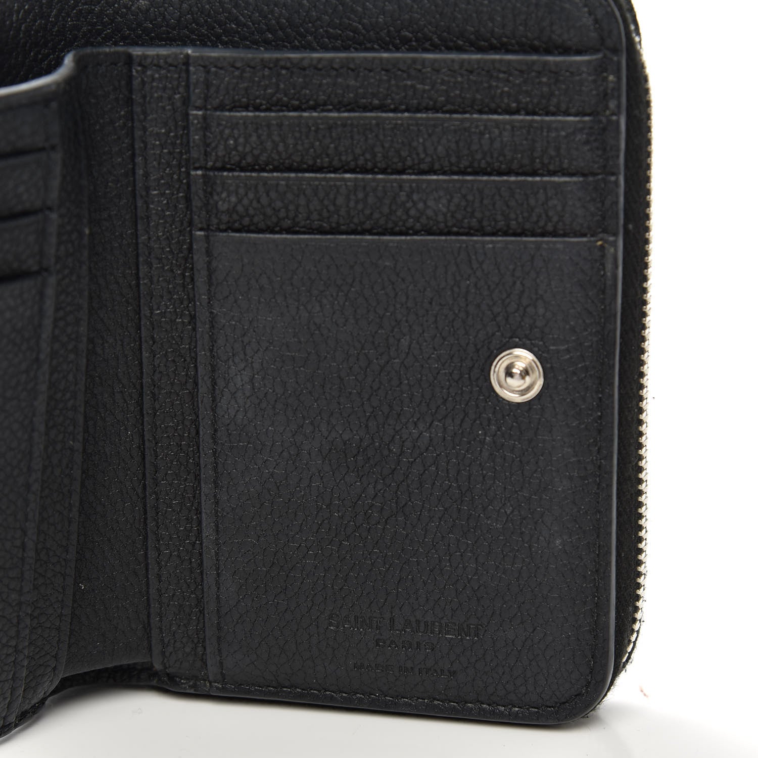 Saint Laurent Grained Calfskin Rive Gauche Compact Zip Around Wallet Black 6 of 6