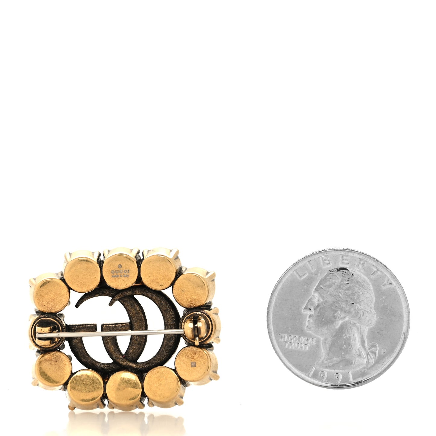 Metal Crystal Double G Brooch Aged Gold Green