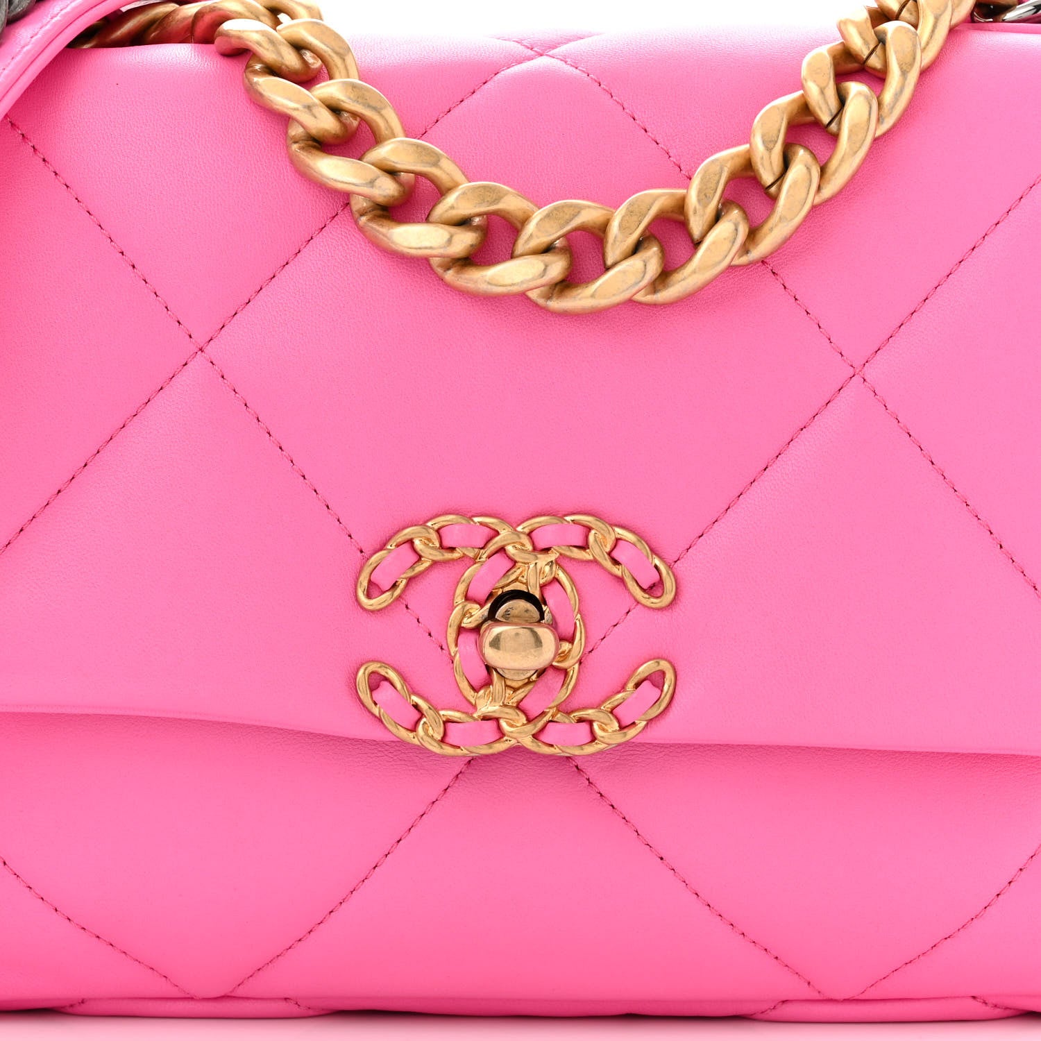 Chanel Lambskin Quilted Medium Chanel 19 Flap Neon Pink 8 of 10
