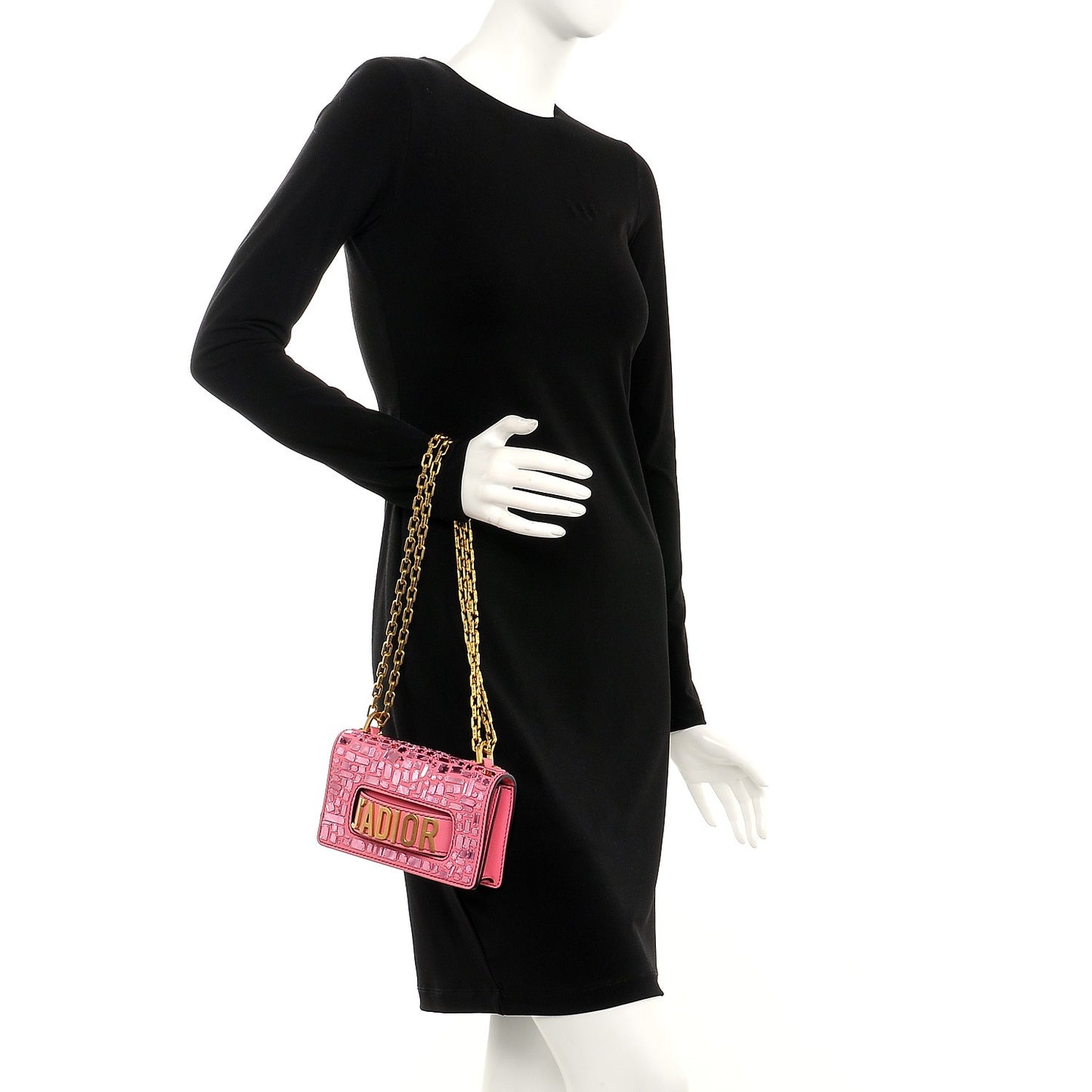 Smooth Calfskin Embroidered Mosaic of Mirrors Mini J'Adior Chain Flap Bag Pink