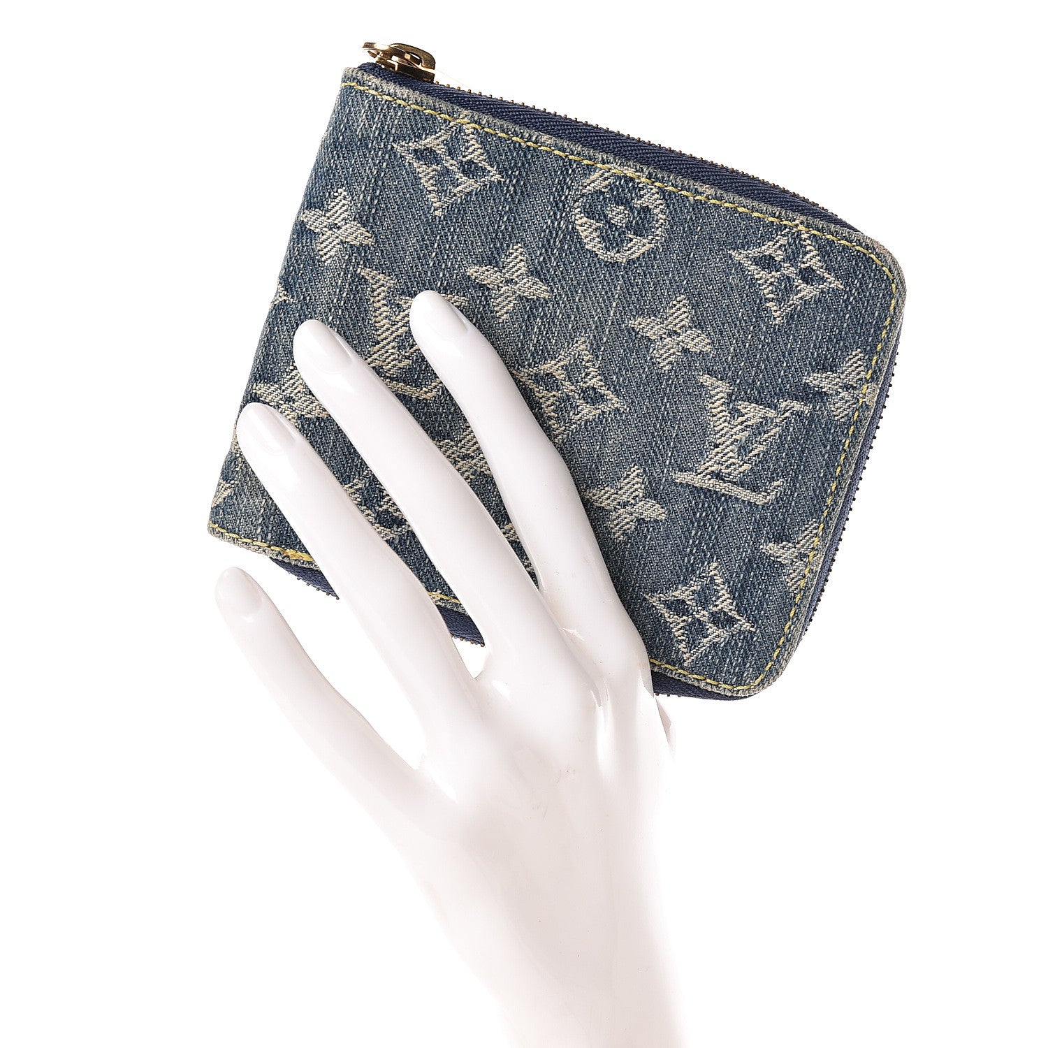 Louis Vuitton Denim Zip Compact Wallet Blue 2 of 8