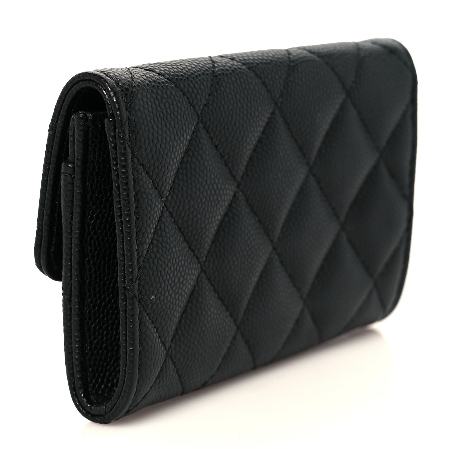 Caviar Quilted Chain CC Quilted Compact Flap Card Holder Black