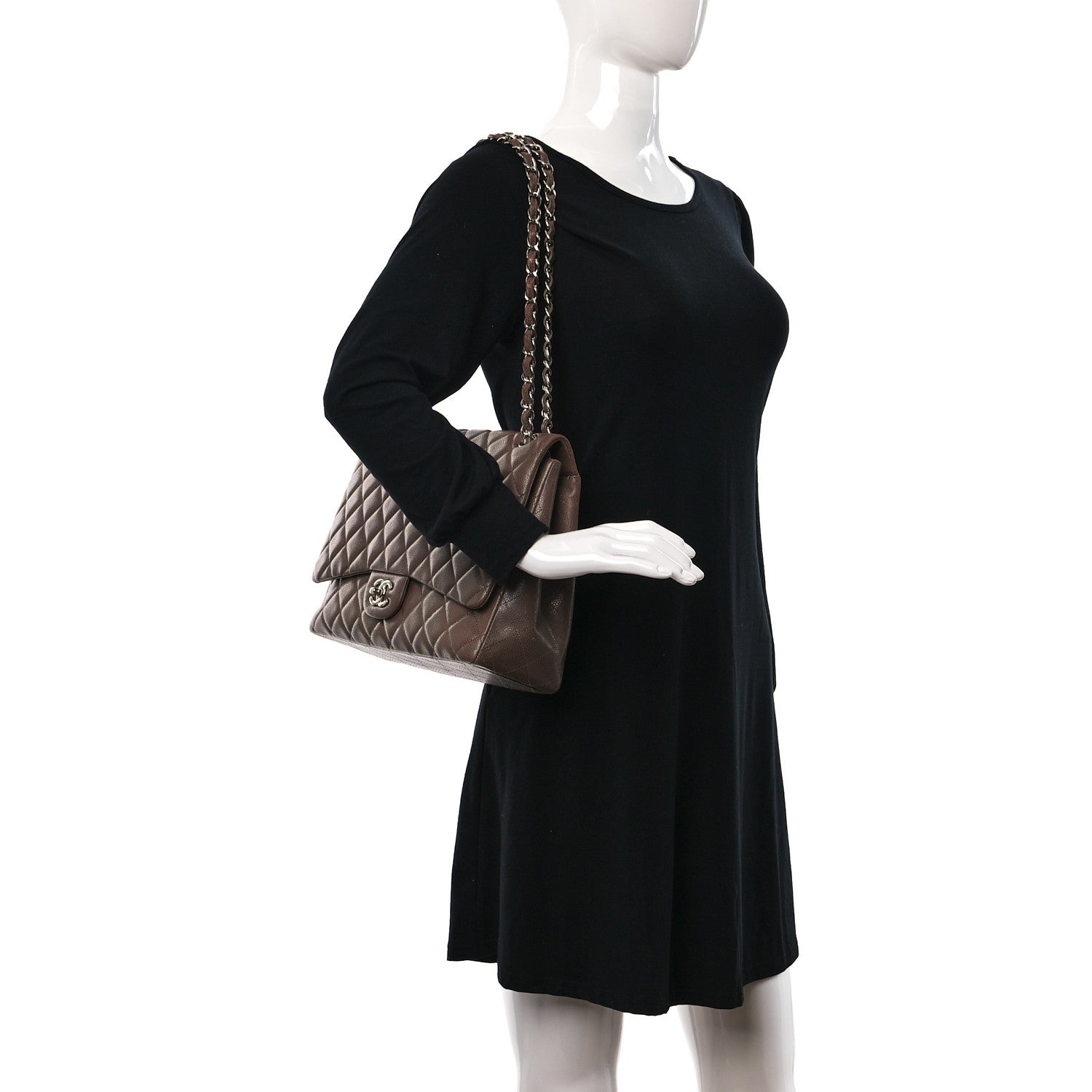 Chanel Caviar Quilted Maxi Single Flap Taupe 2 of 9