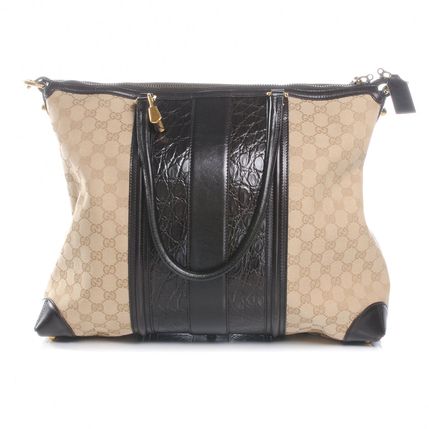 Monogram Crocodile Web Medium Secret Shoulder Bag Dark Brown