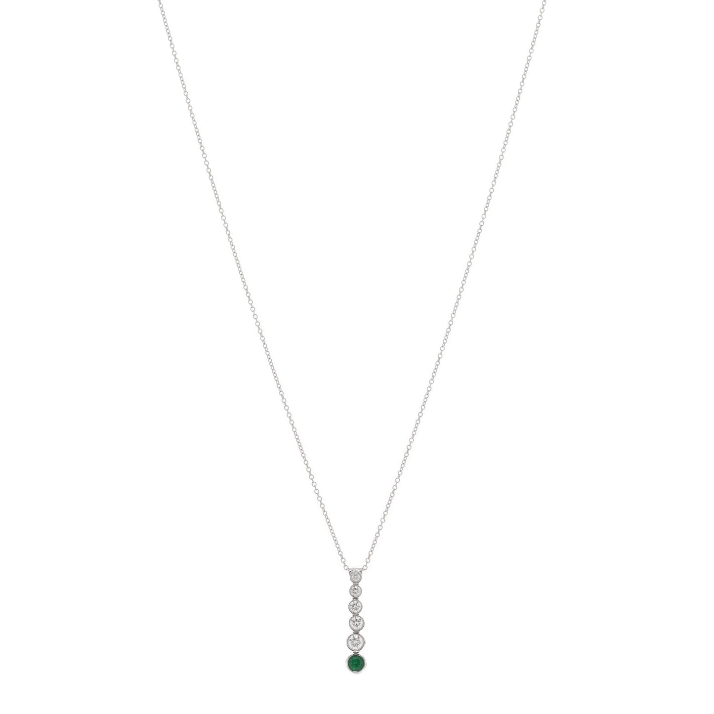 Platinum Diamond Emerald Jazz Graduated Drop Pendant Necklace