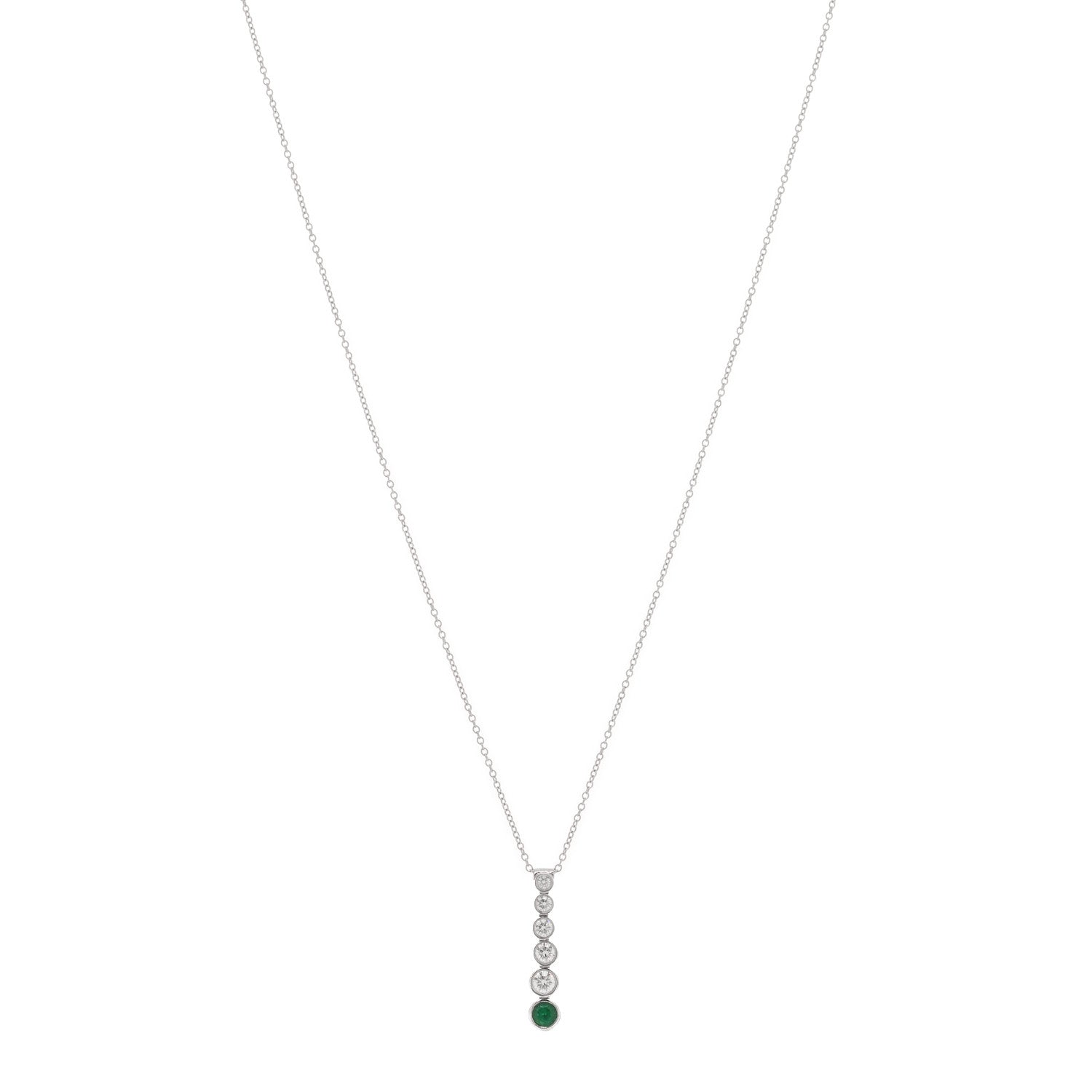 Tiffany Platinum Diamond Emerald Jazz Graduated Drop Pendant Necklace 1 of 3