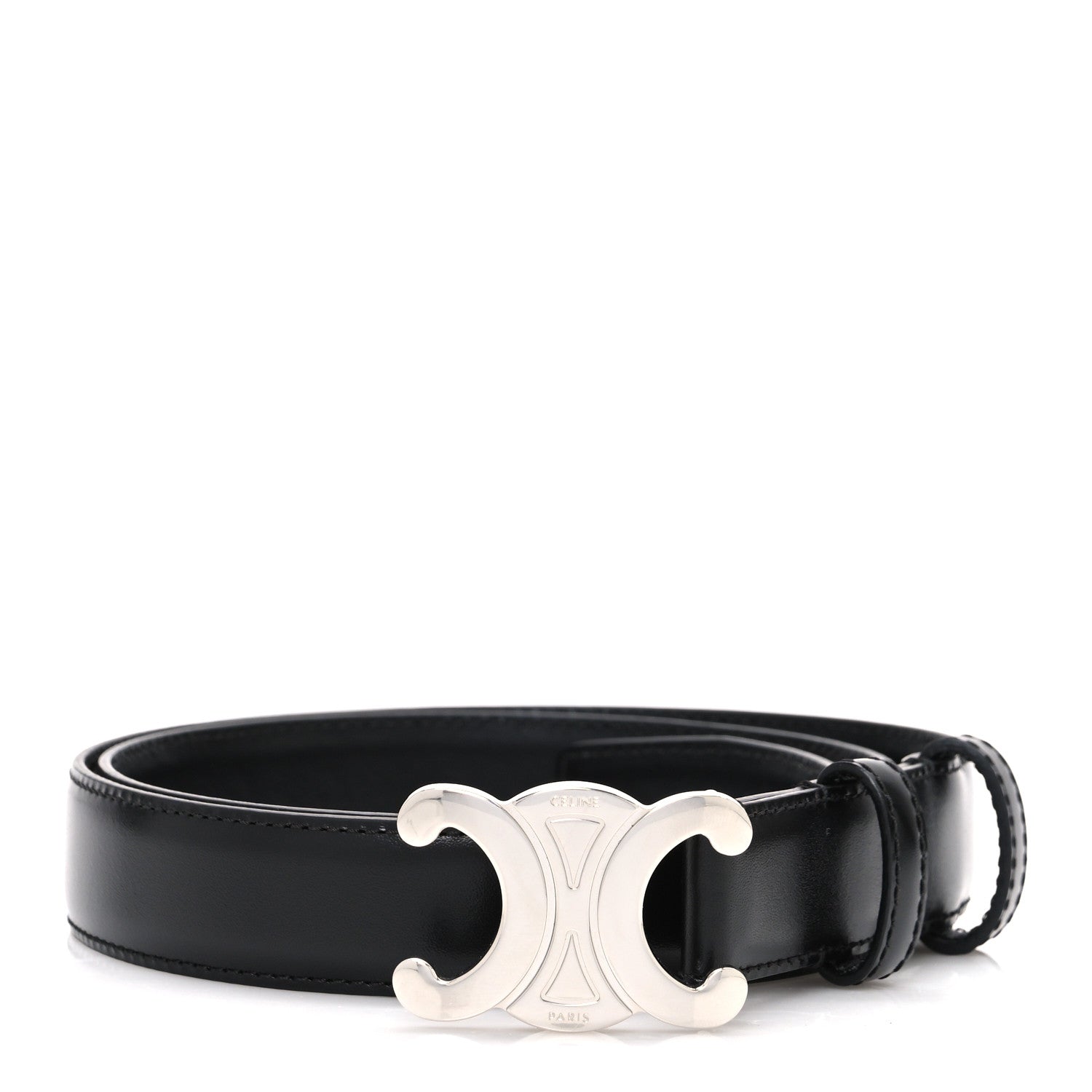 Celine Box Calfskin Medium 25mm Triomphe Belt 80 32 Black 1 of 6