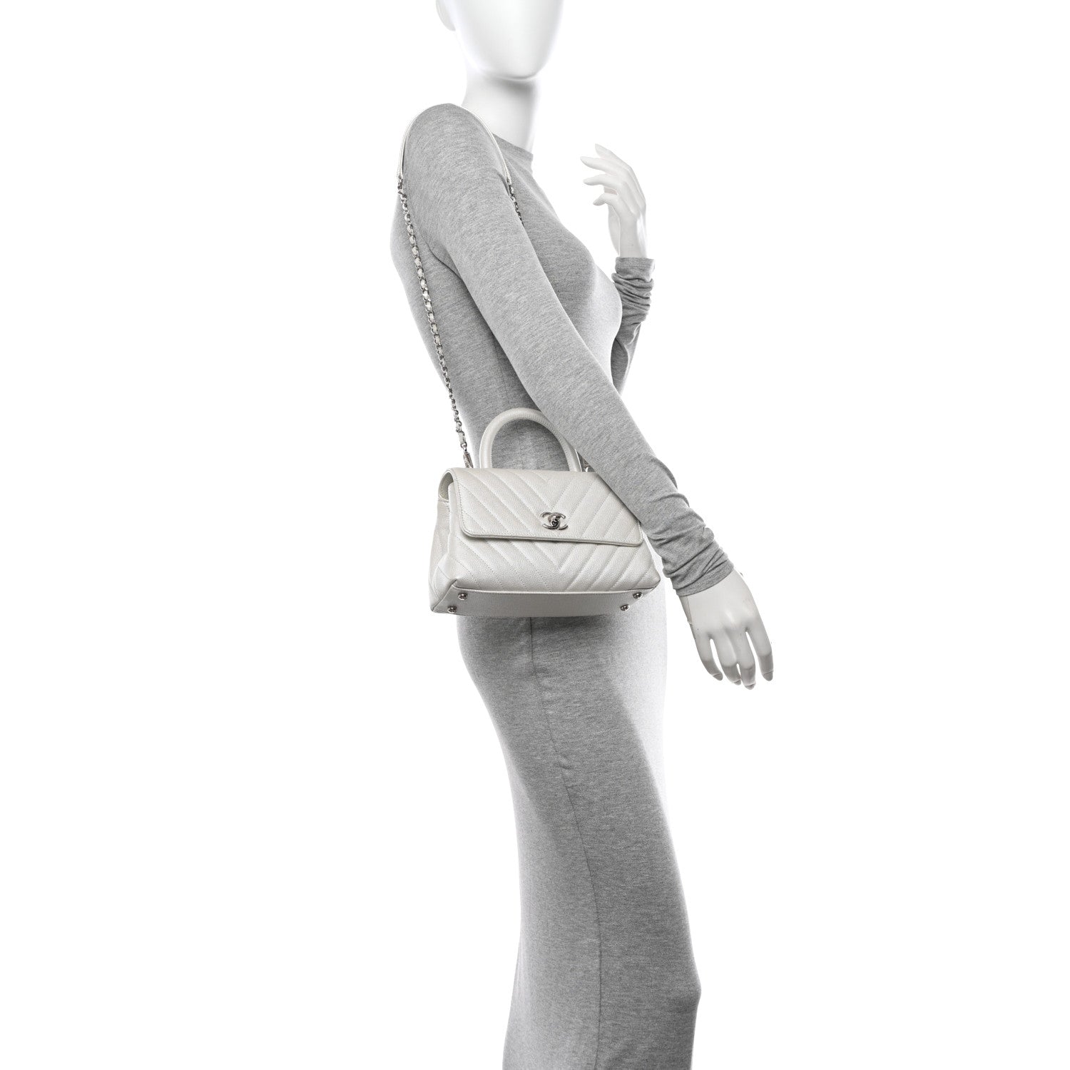 Chanel Iridescent Caviar Chevron Quilted Mini Coco Handle Flap White 2 of 14