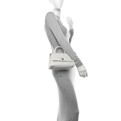 Chanel Iridescent Caviar Chevron Quilted Mini Coco Handle Flap White 2 of 14