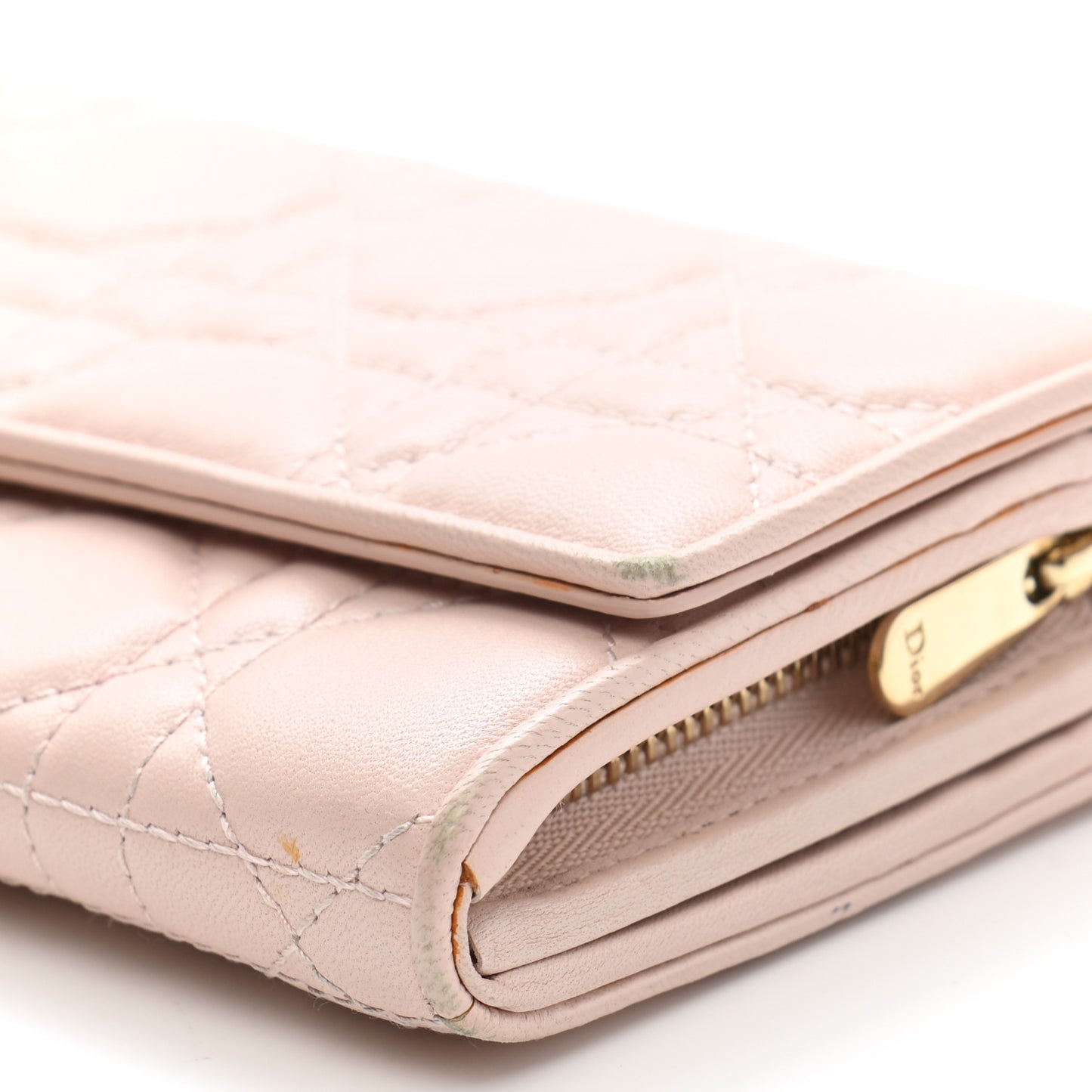 Lambskin Cannage Lady Dior Flap Wallet Light Pink