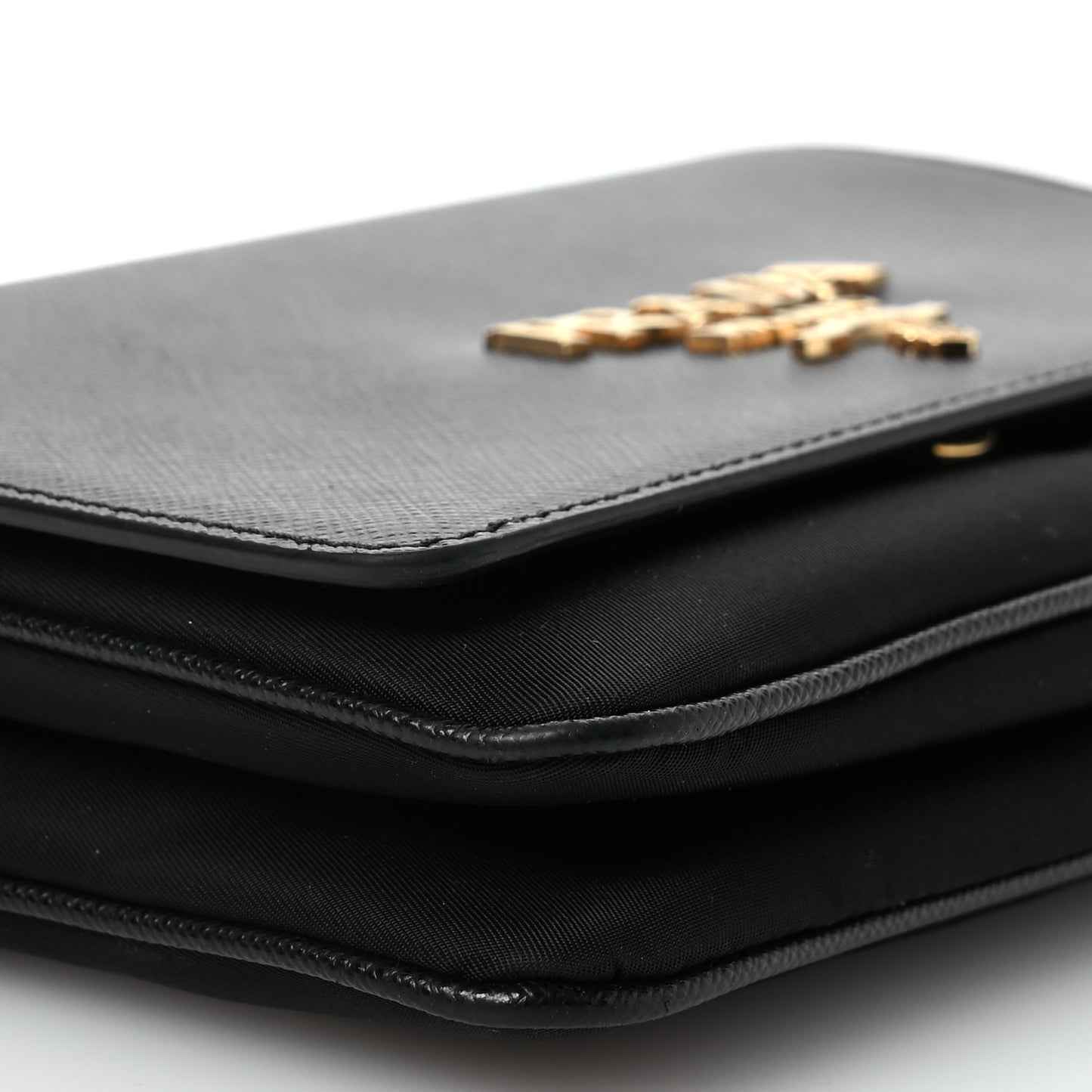 Saffiano Tessuto Nylon Chain Shoulder Bag Black