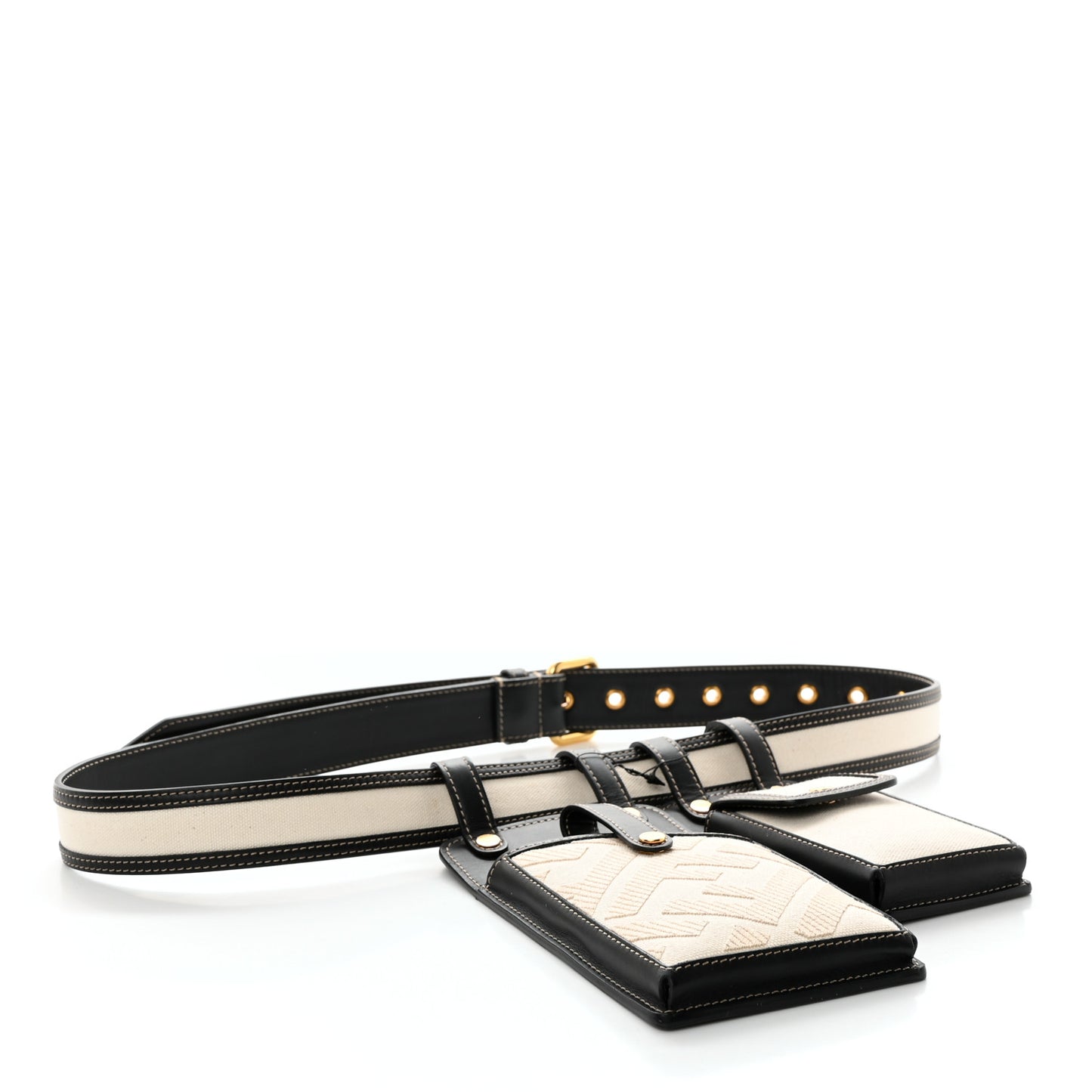 Calfskin Canvas Multi Accessory Belt Beige Black