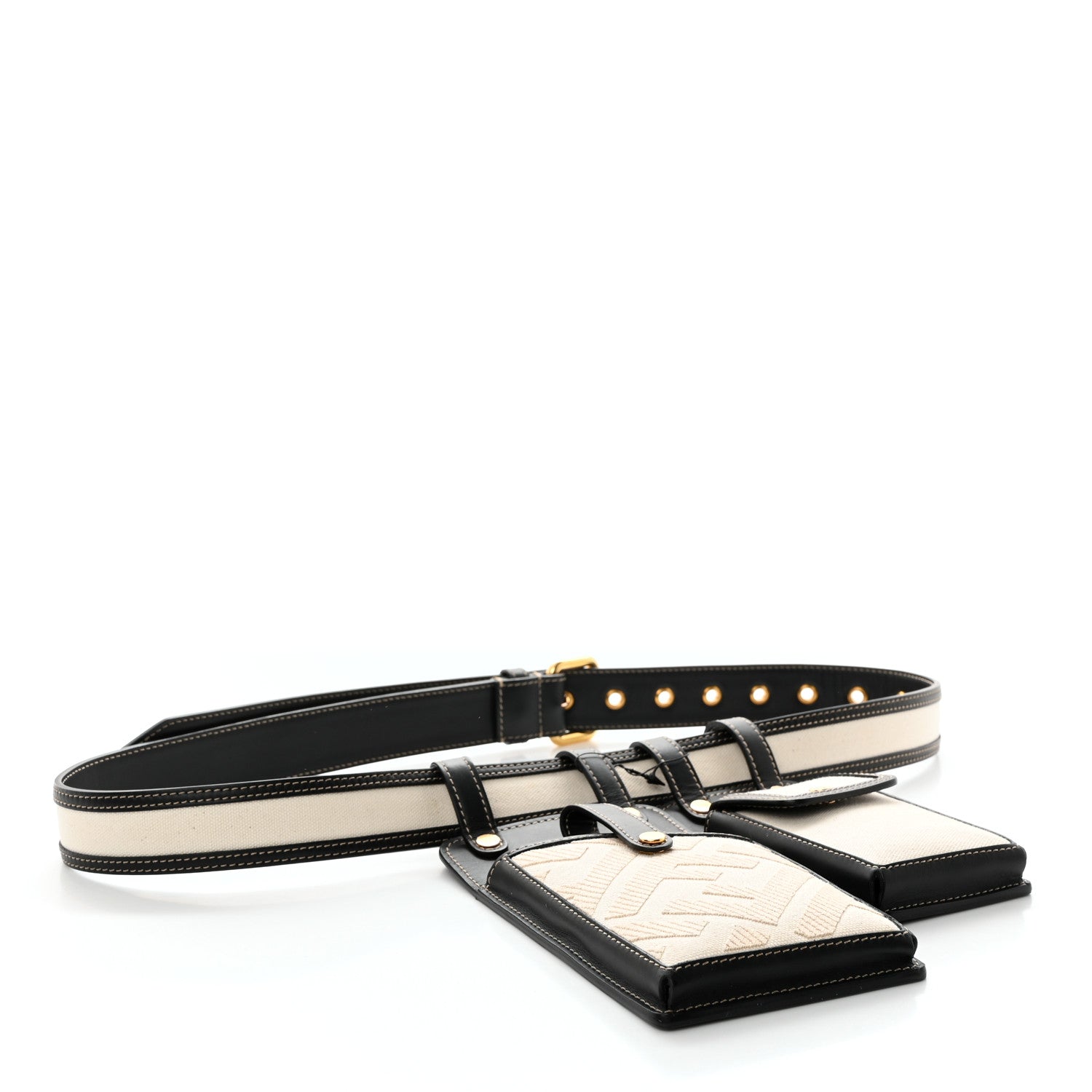 Fendi Calfskin Canvas Multi Accessory Belt Beige Black 4 of 12
