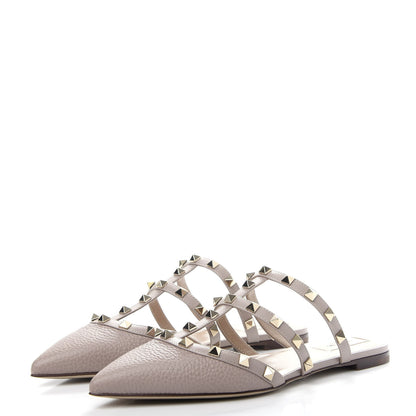Valentino Garavani Pebbled Calfskin Rockstud Flat Cage Mules 38 Poudre 3 of 10