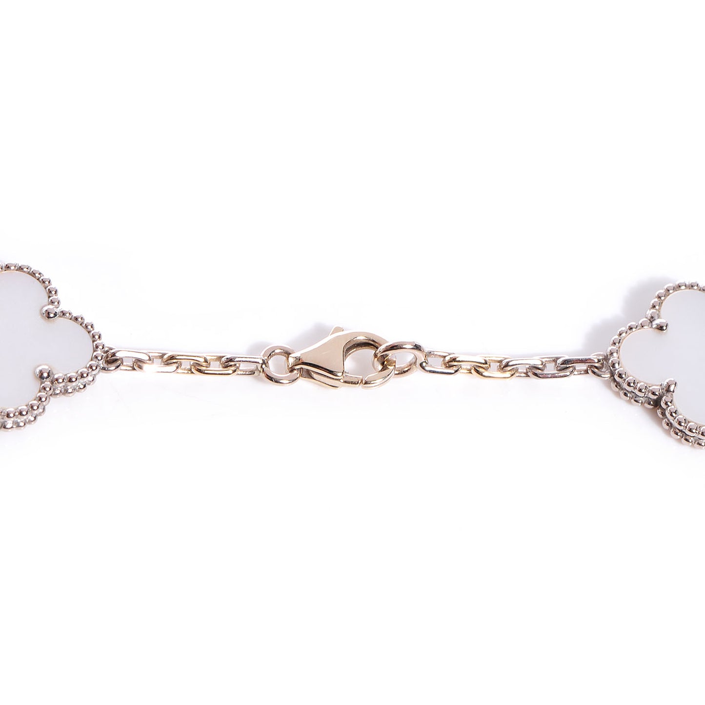 18K White Gold Mother of Pearl 10 Motifs Vintage Alhambra Necklace