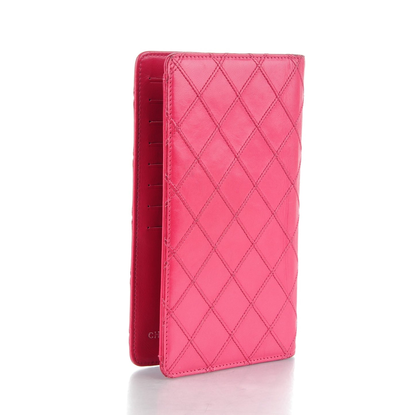 Lambskin Diamond Stitched Yen Wallet Fuchsia