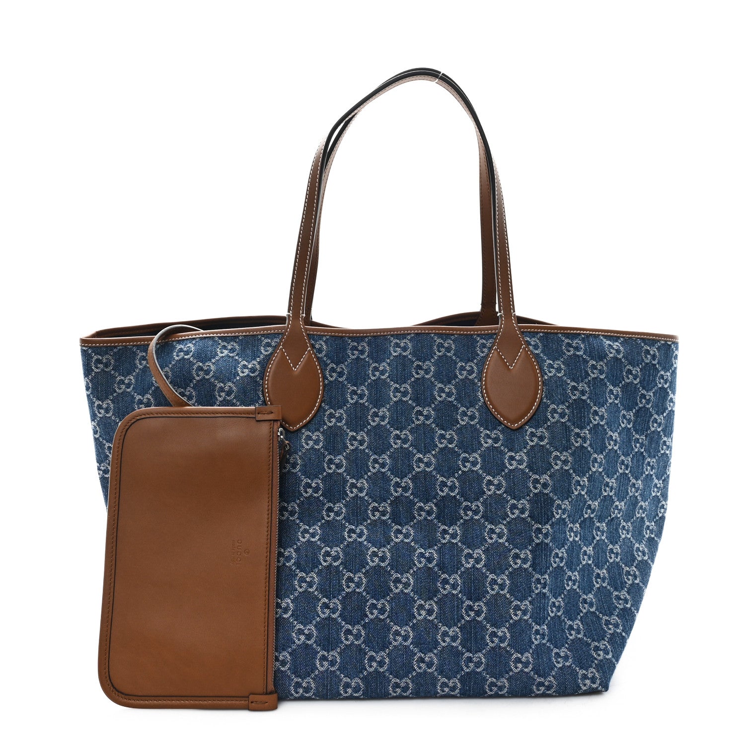 Gucci New Denim GG Monogram Calfskin Large Totissima Tote Blue 3 of 11