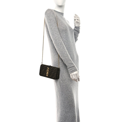 Fendi Fabric Jacquard FF 1974 Fendigraphy Wallet On Chain Tobacco Moro Ebano 2 of 8