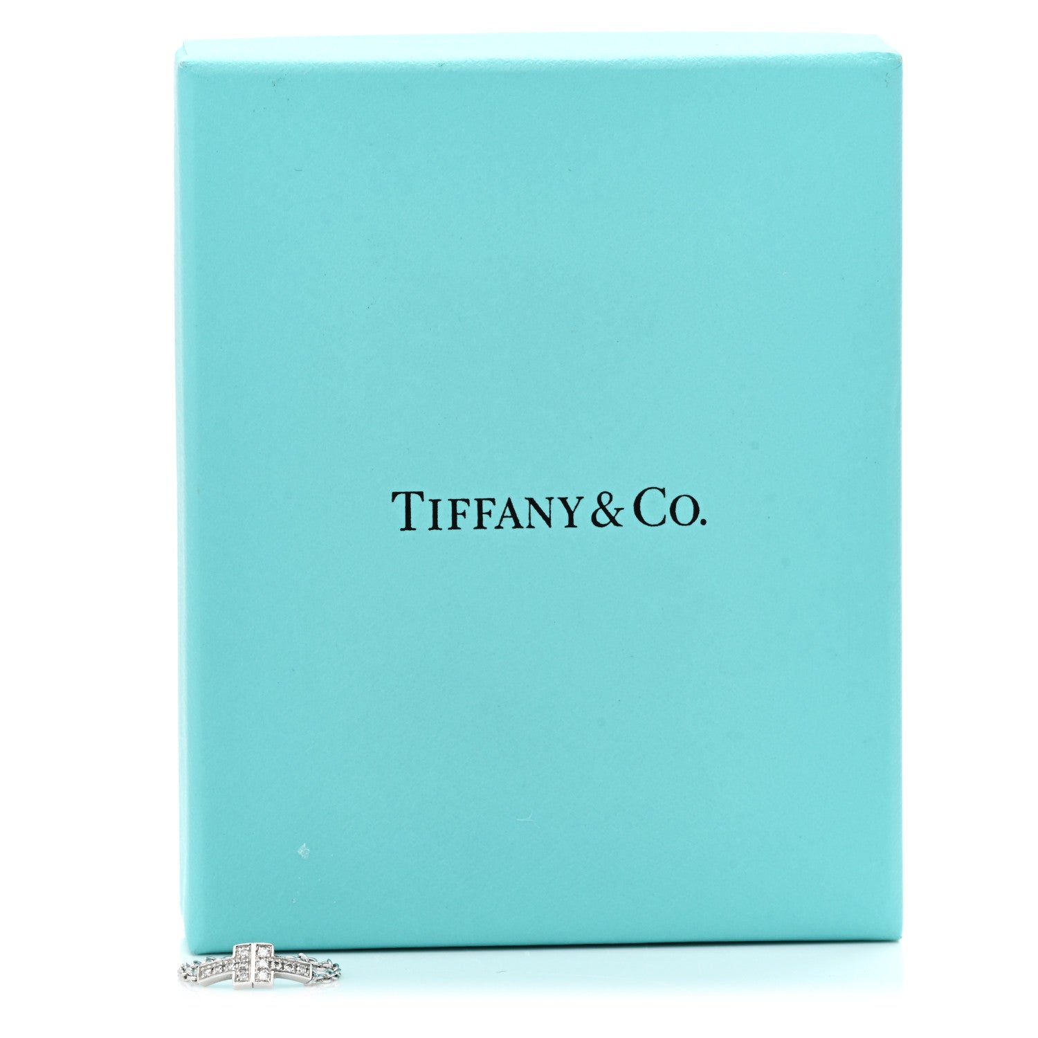 Tiffany 18K White Gold Diamond T Chain Ring 49 5 5 of 5