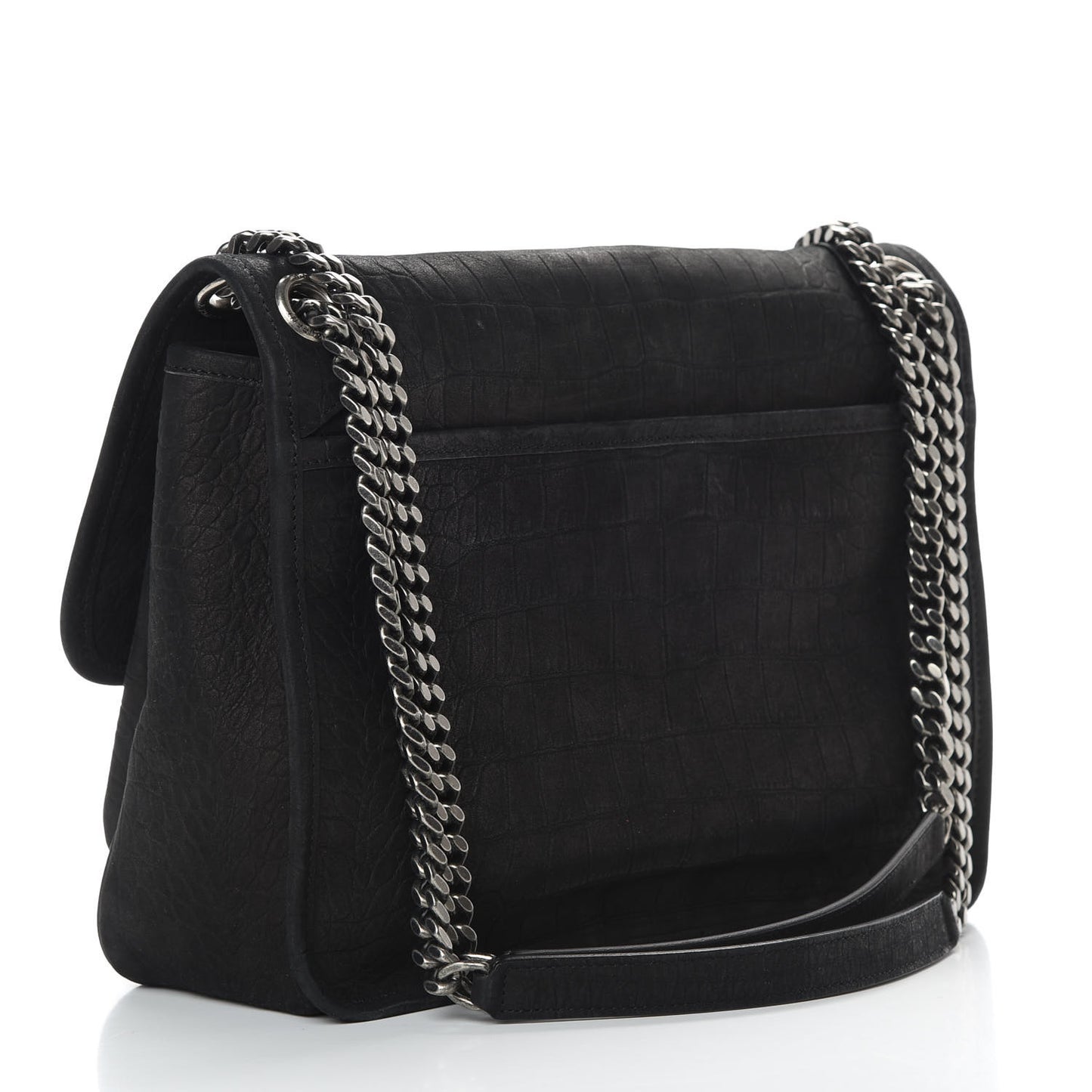 Nubuck Crocodile Embossed Monogram Medium Niki Chain Satchel Black