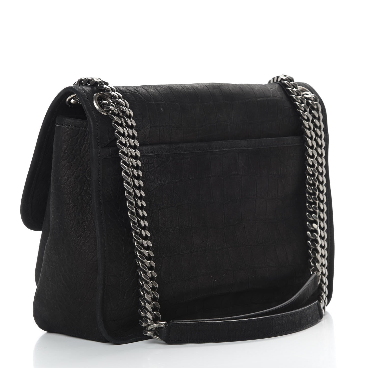 Saint Laurent Nubuck Crocodile Embossed Monogram Medium Niki Chain Satchel Black 4 of 14
