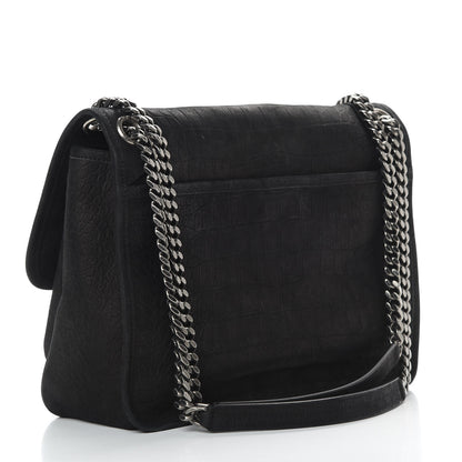 Saint Laurent Nubuck Crocodile Embossed Monogram Medium Niki Chain Satchel Black 4 of 14