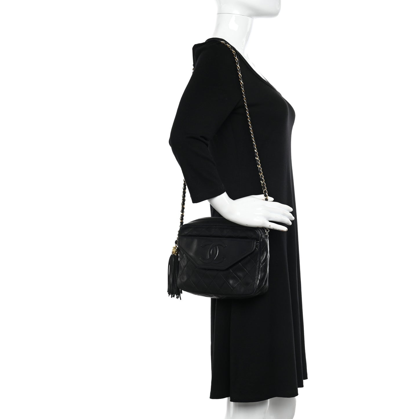 Lambskin Quilted CC Tassel Flap Black