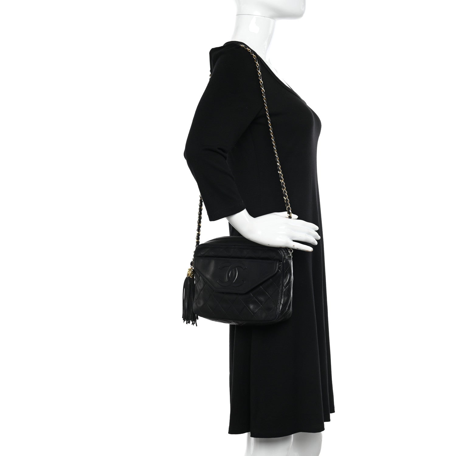 Chanel Lambskin Quilted CC Tassel Flap Black 2 of 12