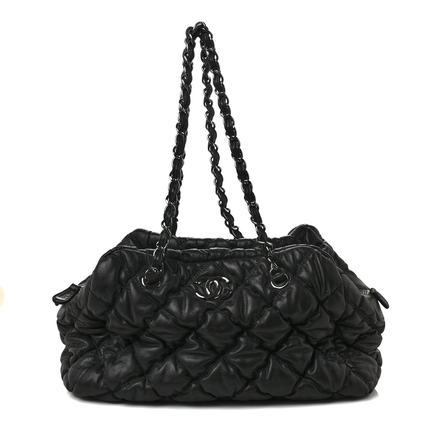 Calfskin Bubble Quilt Bowler Black