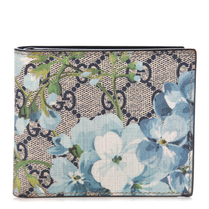 Gucci GG Supreme Monogram Blooms Bi-Fold Wallet Beige Blue Navy