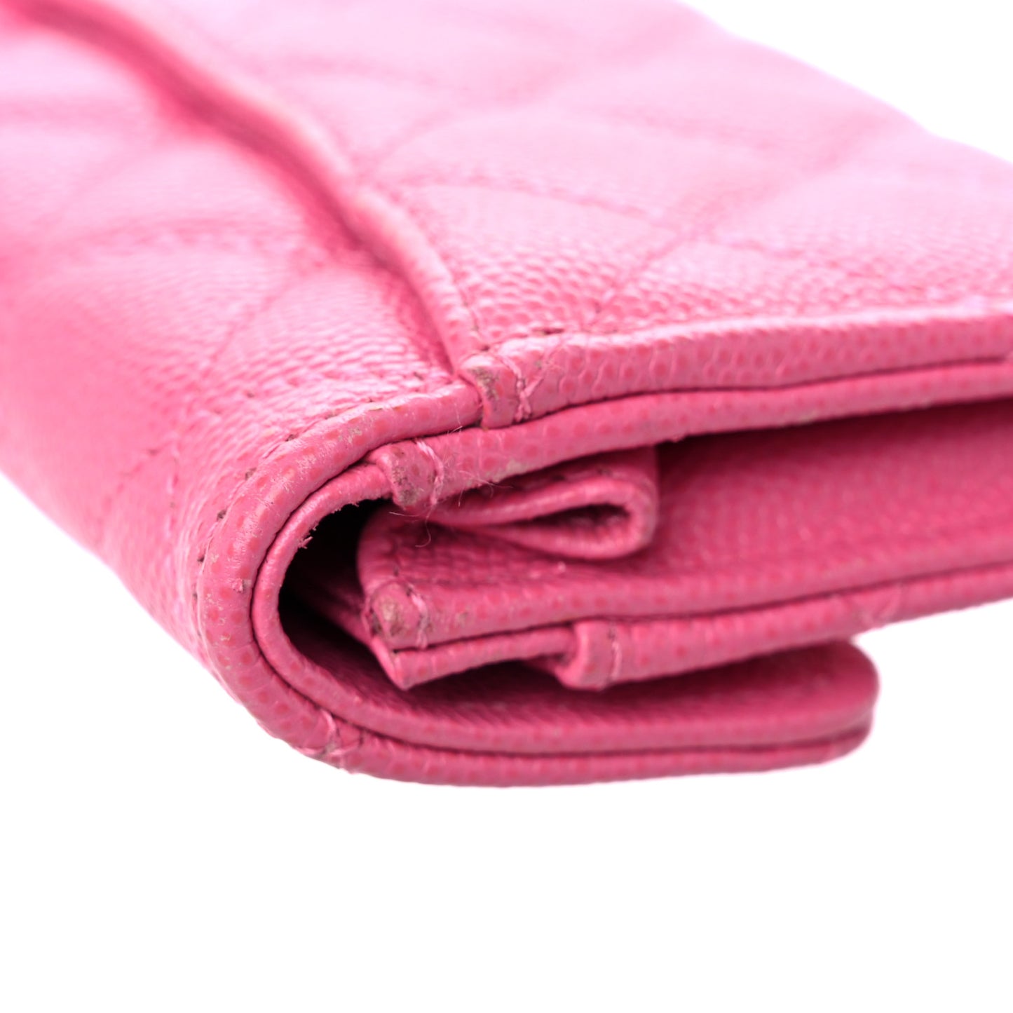 Caviar Quilted Flap Card Holder Wallet Pink