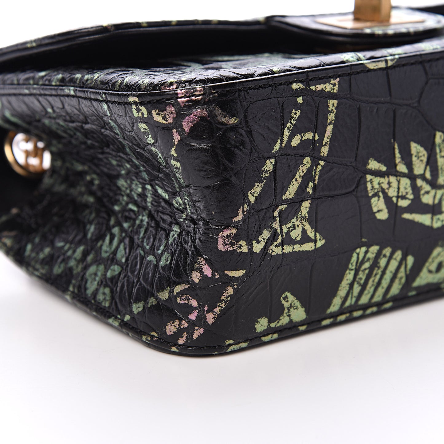 Calfskin Crocodile Embossed Graffiti 2.55 Mini Cocodile Reissue Flap Black Pink