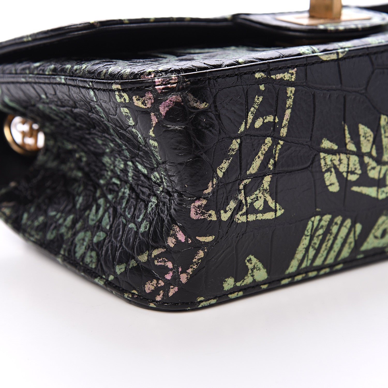Chanel Calfskin Crocodile Embossed Graffiti 2.55 Mini Cocodile Reissue Flap Black Pink 8 of 10