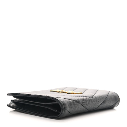 Saint Laurent Grain De Poudre Matelasse Chevron Monogram Zipped Card Case Black 3 of 6