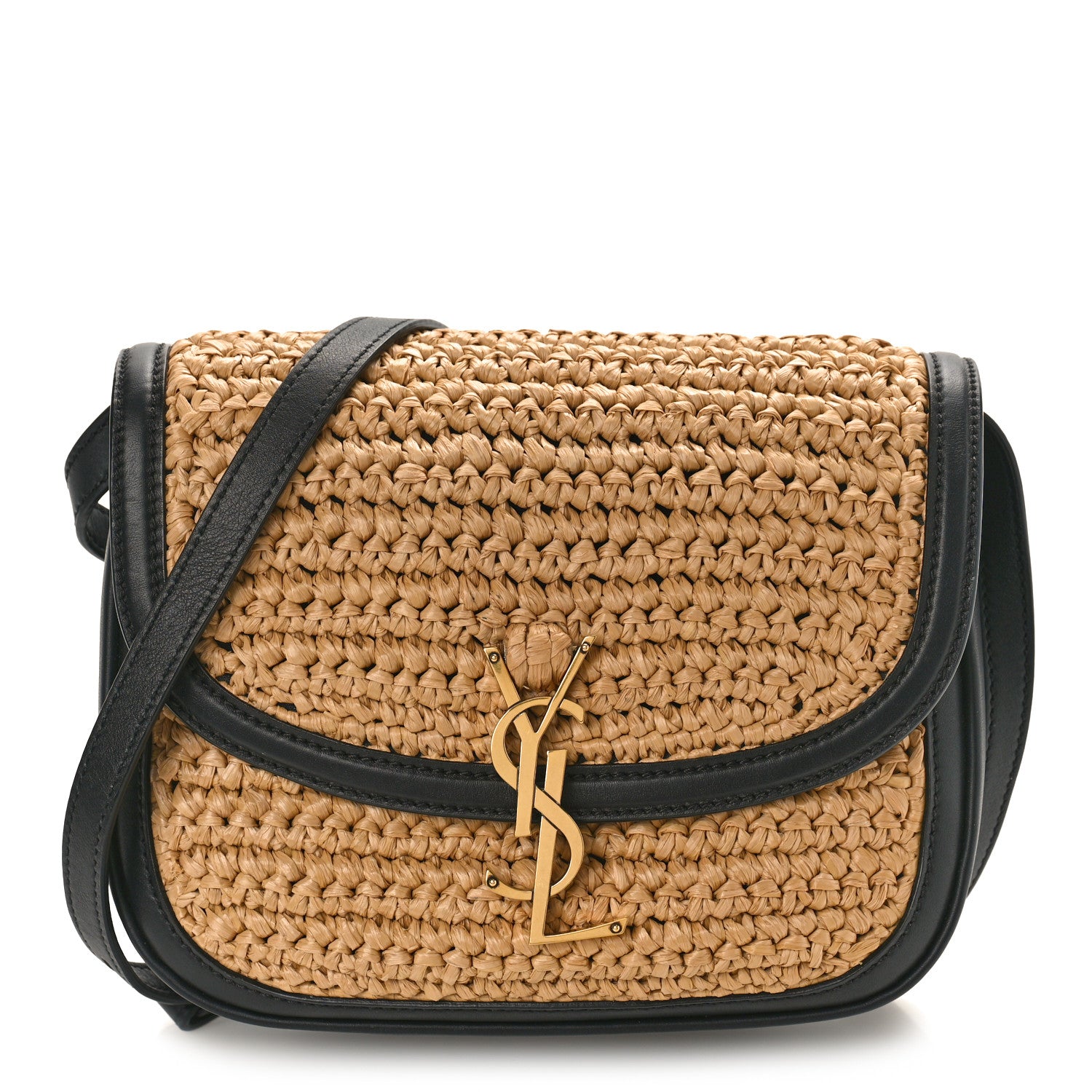 Saint Laurent Woven Raffia Monogram Kaia Satchel Tan 1 of 9