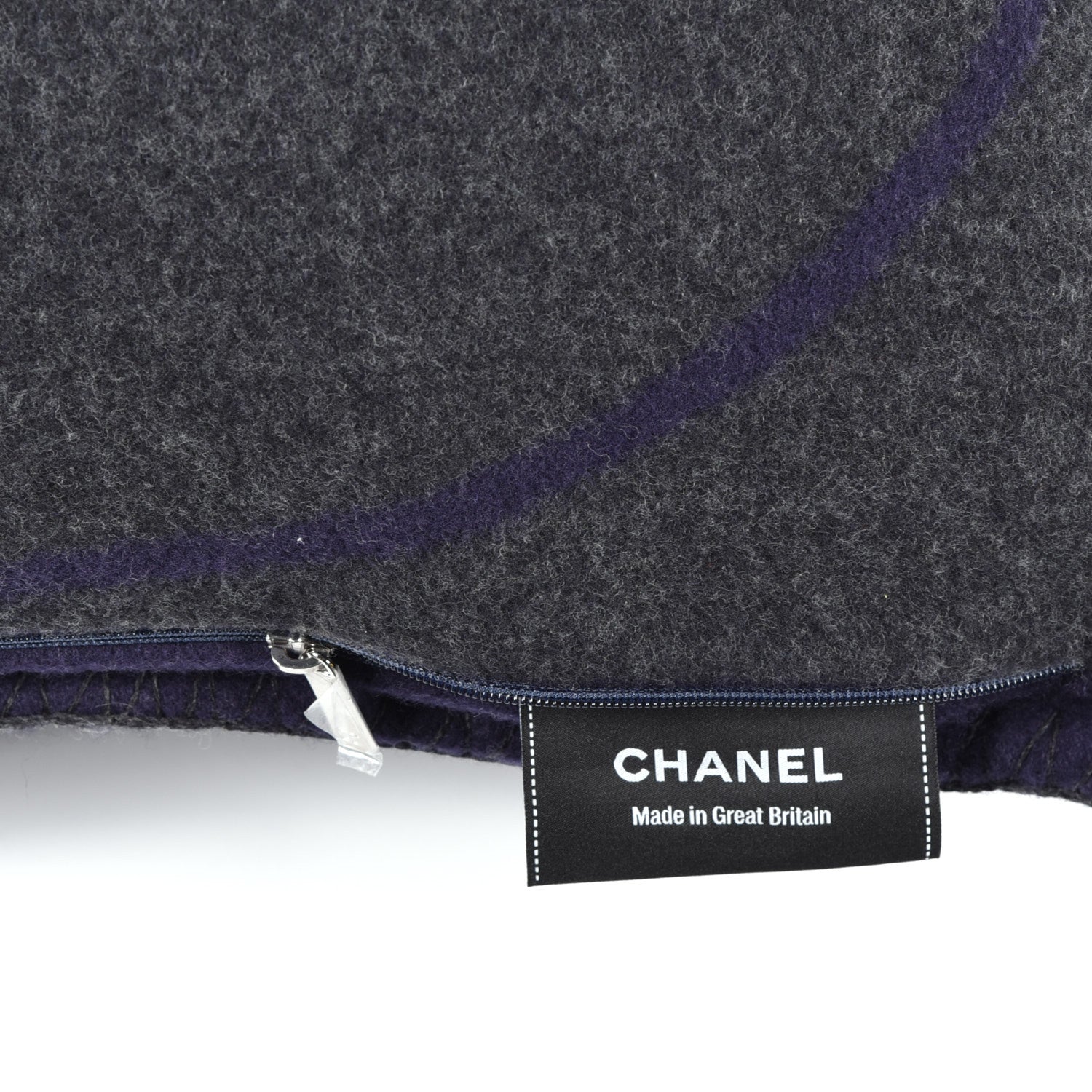 Chanel Wool Cashmere CC Pillow Navy Grey 3 of 3