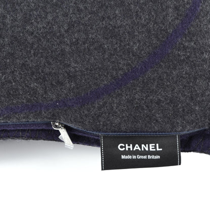 Chanel Wool Cashmere CC Pillow Navy Grey 3 of 3