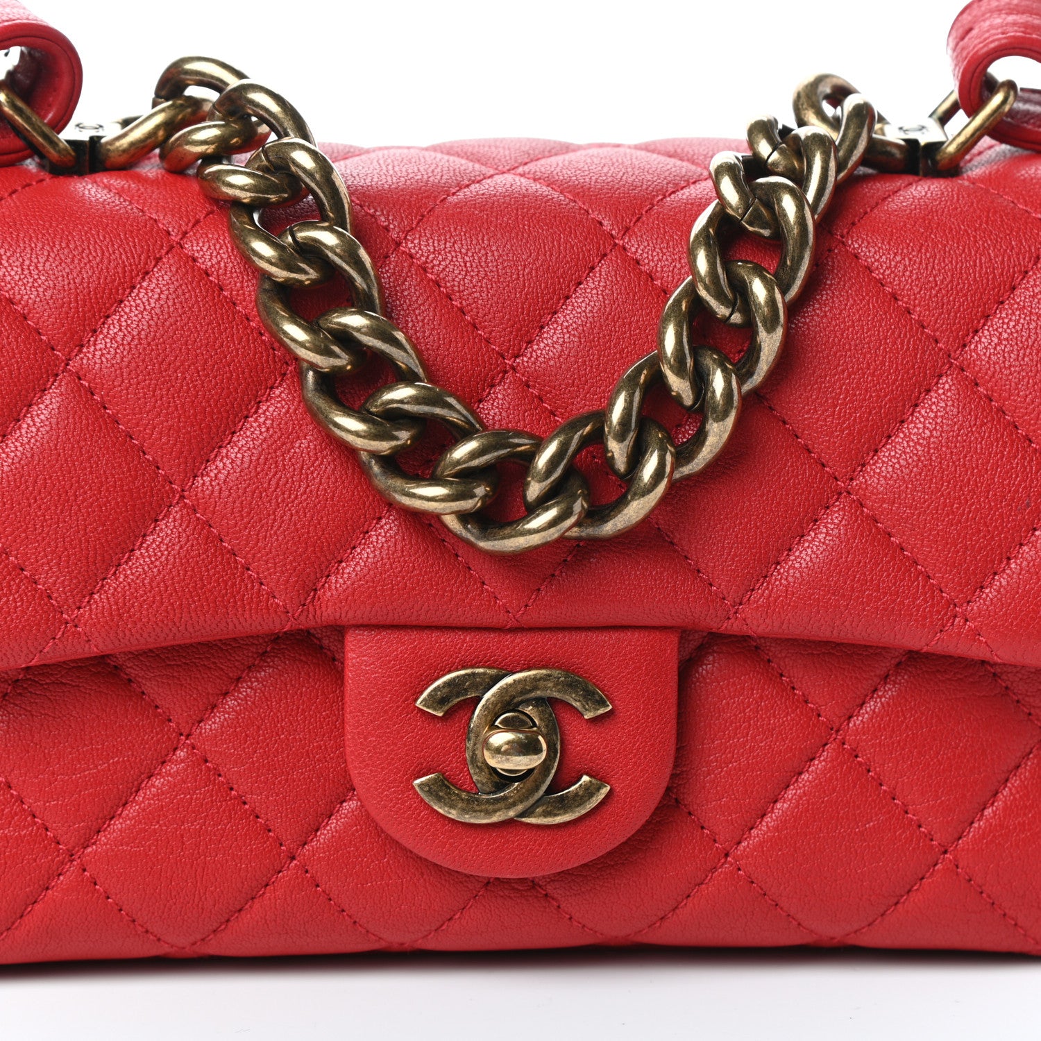 Chanel Shiny Sheepskin Quilted Mini Trapezio Flap Red 8 of 10