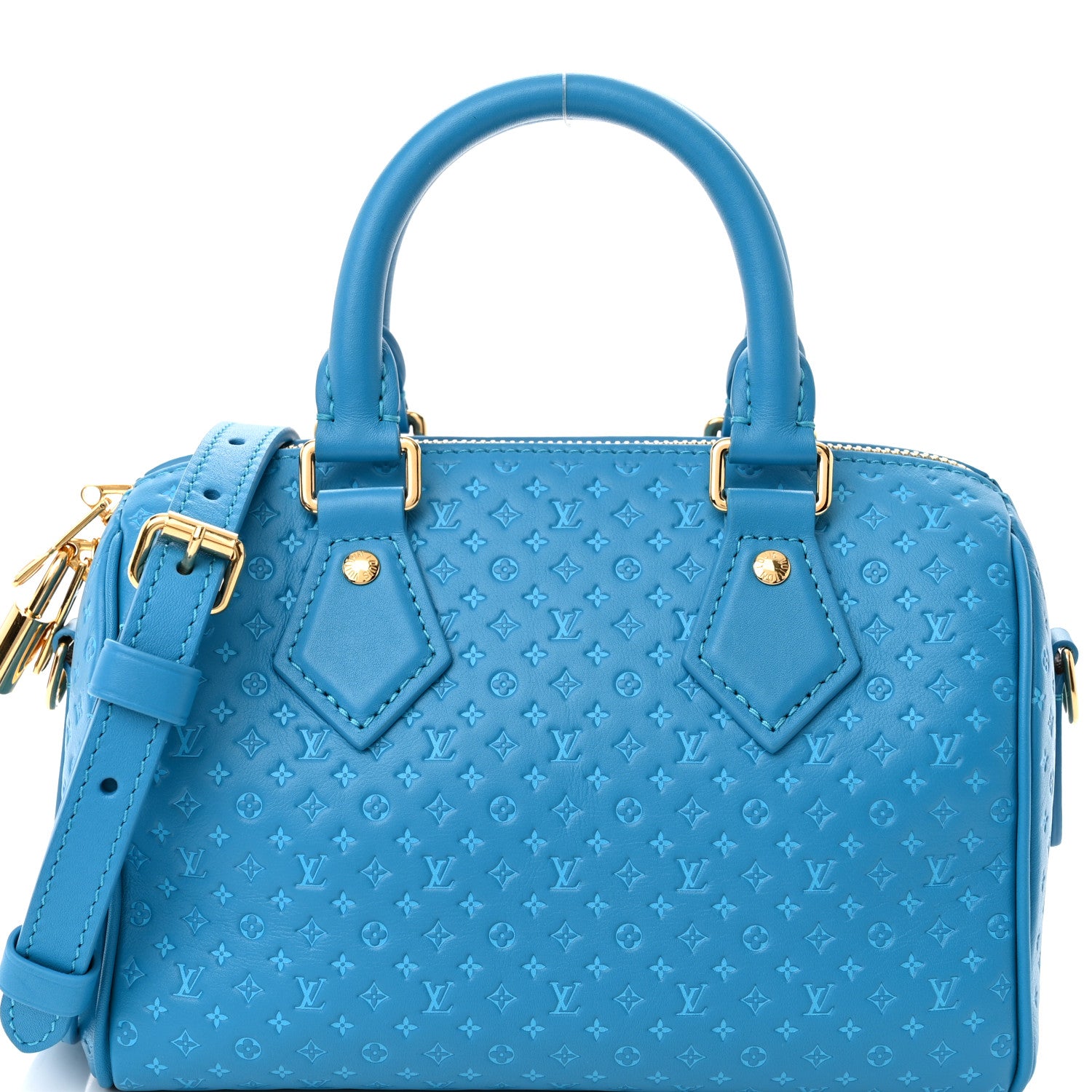 Louis Vuitton Calfskin Nanogram Embossed Speedy 20 Bleu 7 of 9