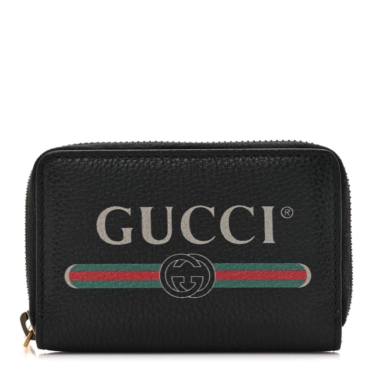 Calfskin Logo Zip Around Card Case Black