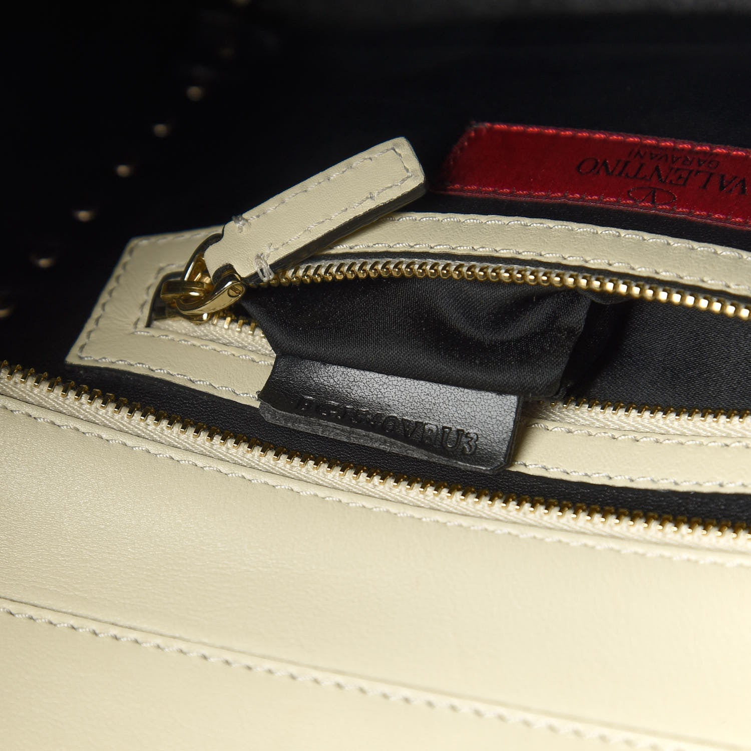 Valentino Garavani Vitello Bi-Color Small Rockstud Double Handle Tote Ivory Black 9 of 10