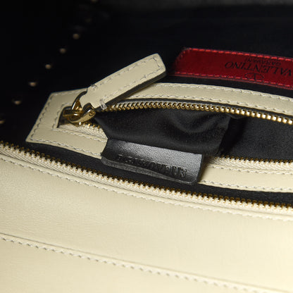 Valentino Garavani Vitello Bi-Color Small Rockstud Double Handle Tote Ivory Black 9 of 10