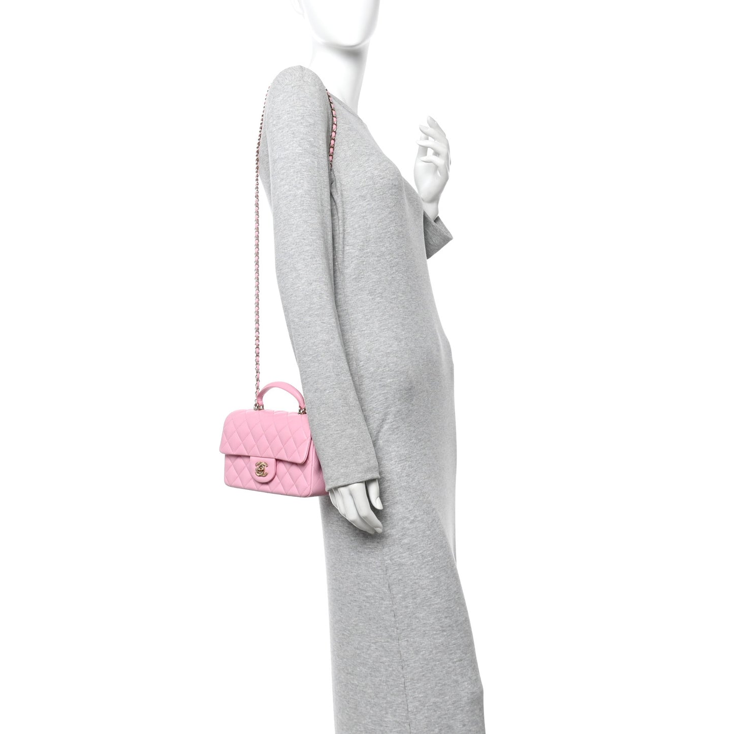 Lambskin Quilted Mini Top Handle Rectangular Flap Pink