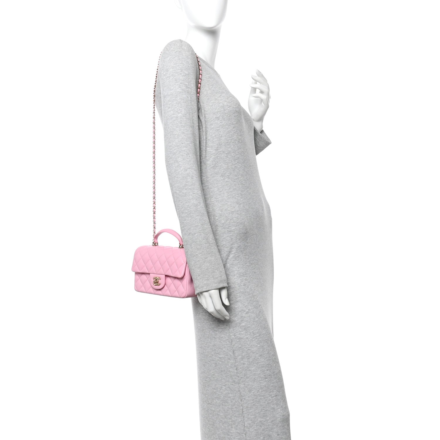 Chanel Lambskin Quilted Mini Top Handle Rectangular Flap Pink 2 of 10