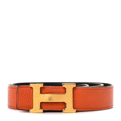 Hermes Box Togo 32mm H Belt 90 Black Orange 1 of 18