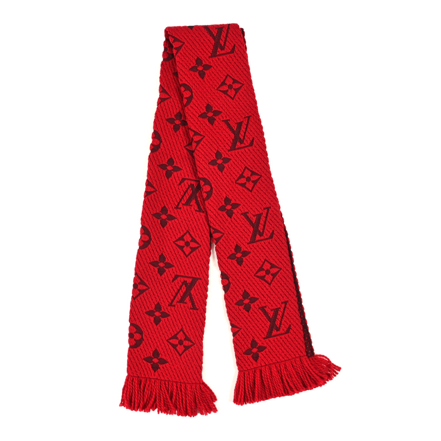 Louis Vuitton Wool Silk Logomania Scarf Rubis 2 of 3