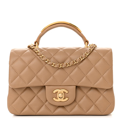 Chanel Lambskin Quilted Metal Mini Top Handle Rectangular Flap Beige 1 of 11