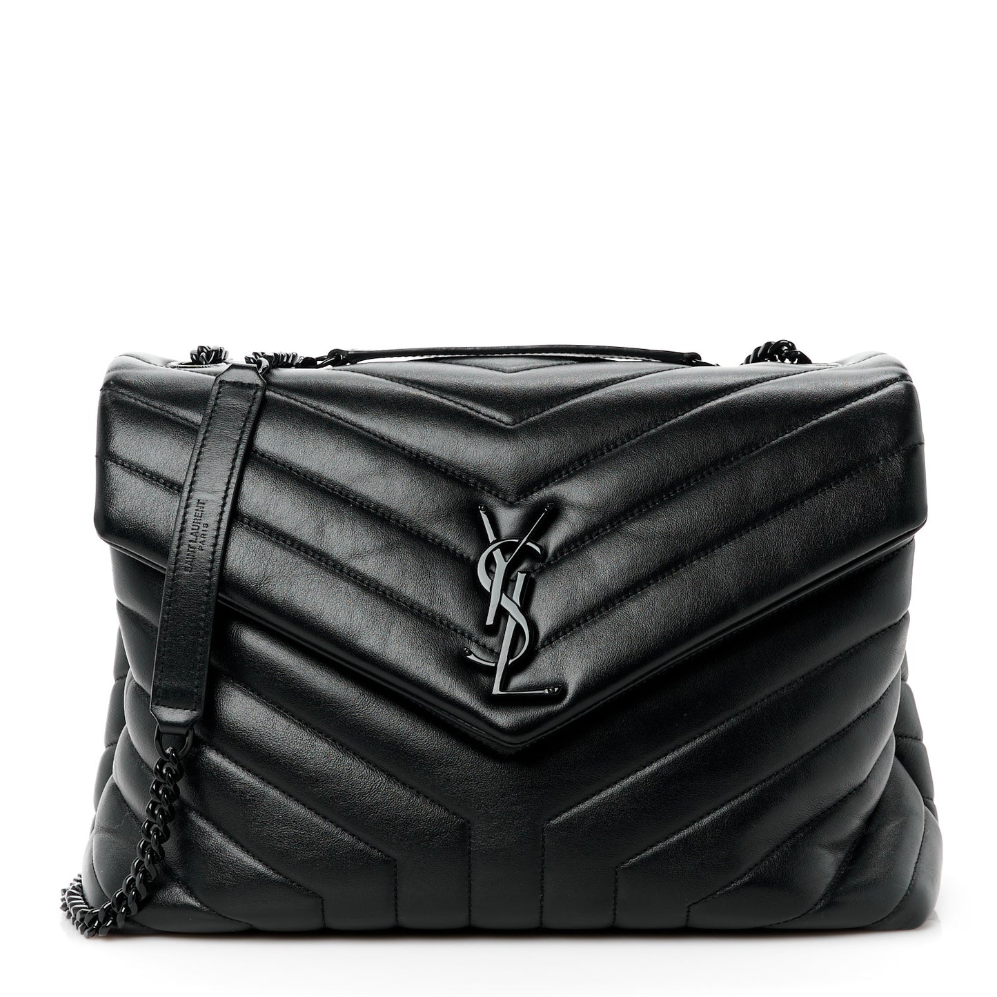 Calfskin Y Quilted Monogram Monochrome Medium Loulou Chain Satchel Black